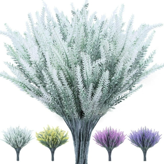 12 Bundles Artificial Flowers Lavender Plant Fake Flower for Outdoor Wedding Garden Home Kitchen Table Centerpieces Decoration Purple Flowers