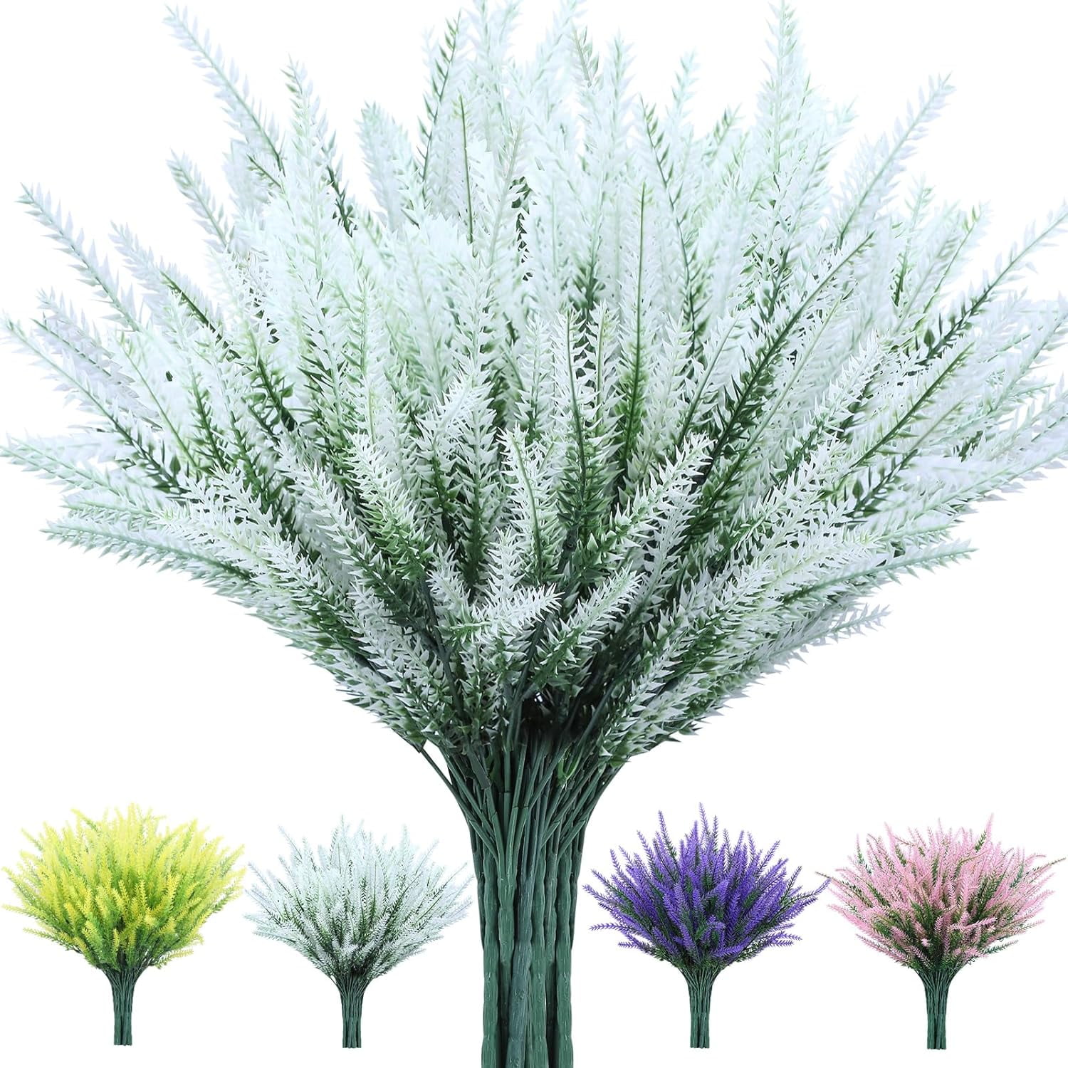 12 Bundles Artificial Flowers Lavender Plant Fake Flower for Outdoor Wedding Garden Home Kitchen Table Centerpieces Decoration Purple Flowers