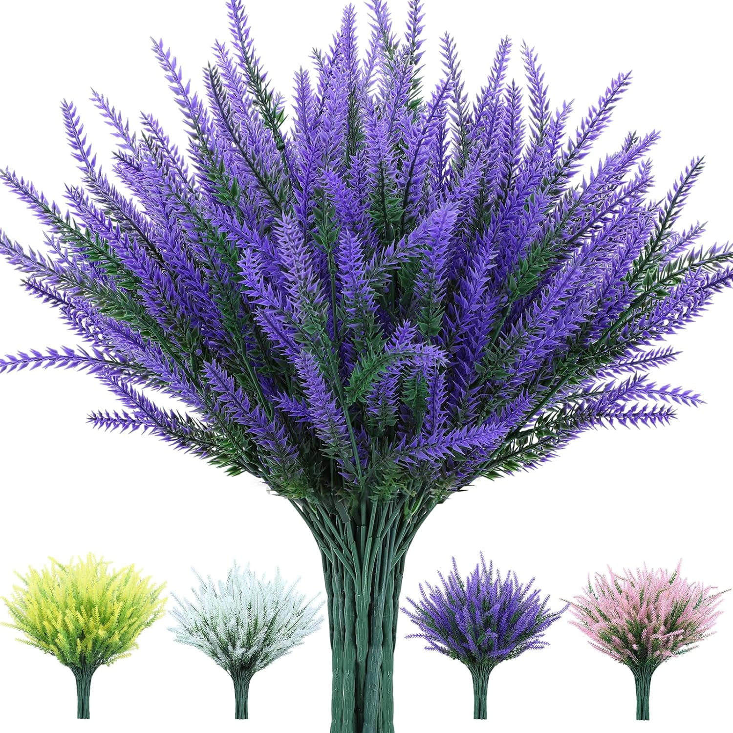 12 Bundles Artificial Flowers Lavender Plant Fake Flower for Outdoor Wedding Garden Home Kitchen Table Centerpieces Decoration Purple Flowers