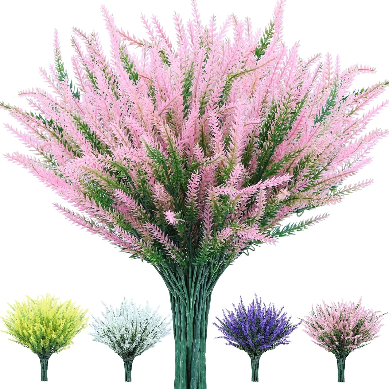 12 Bundles Artificial Flowers Lavender Plant Fake Flower for Outdoor Wedding Garden Home Kitchen Table Centerpieces Decoration Purple Flowers