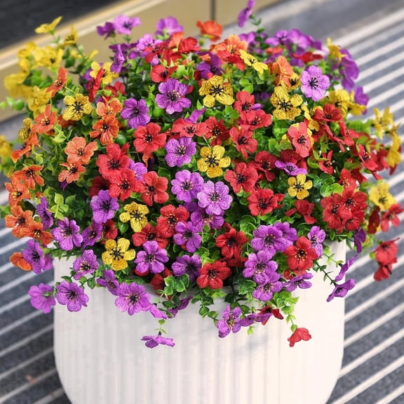 12 Bundles Artificial Flowers Outdoor, UV Resistant Fake Faux Silk Flowers for Patio Porch Garden Yard Home Decor