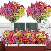 GPED 12 Bundles Artificial Flowers for Outdoor Indoor Decoration, Faux Silk Daisy with Eucalyptus Leaves, Fake Plants for Porch Patio Home Planter Window Box Yard, Mix 4 Colors