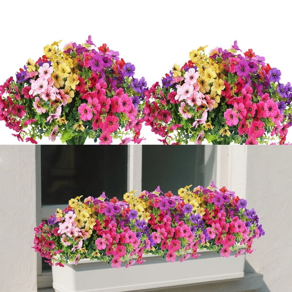 12 Bundles Artificial Flowers for Outdoor,No Fade Fake Plastic Flowers Faux Plants for Decoration Hanging Planters Indoor Outside Garden Porch Window Box Home Wedding Farmhouse