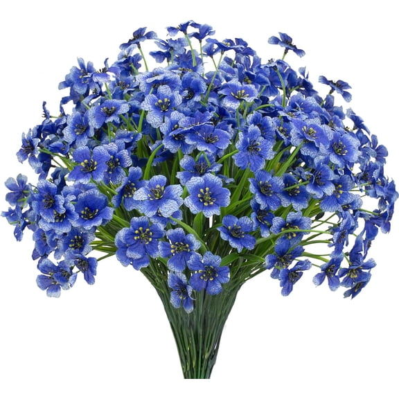 12 Bundles Artificial Flowers Outdoor UV Resistant Fake Violet Flowers No Fade Faux Plastic Plants Garden Home Wedding Farmhouse Decor (Blue)