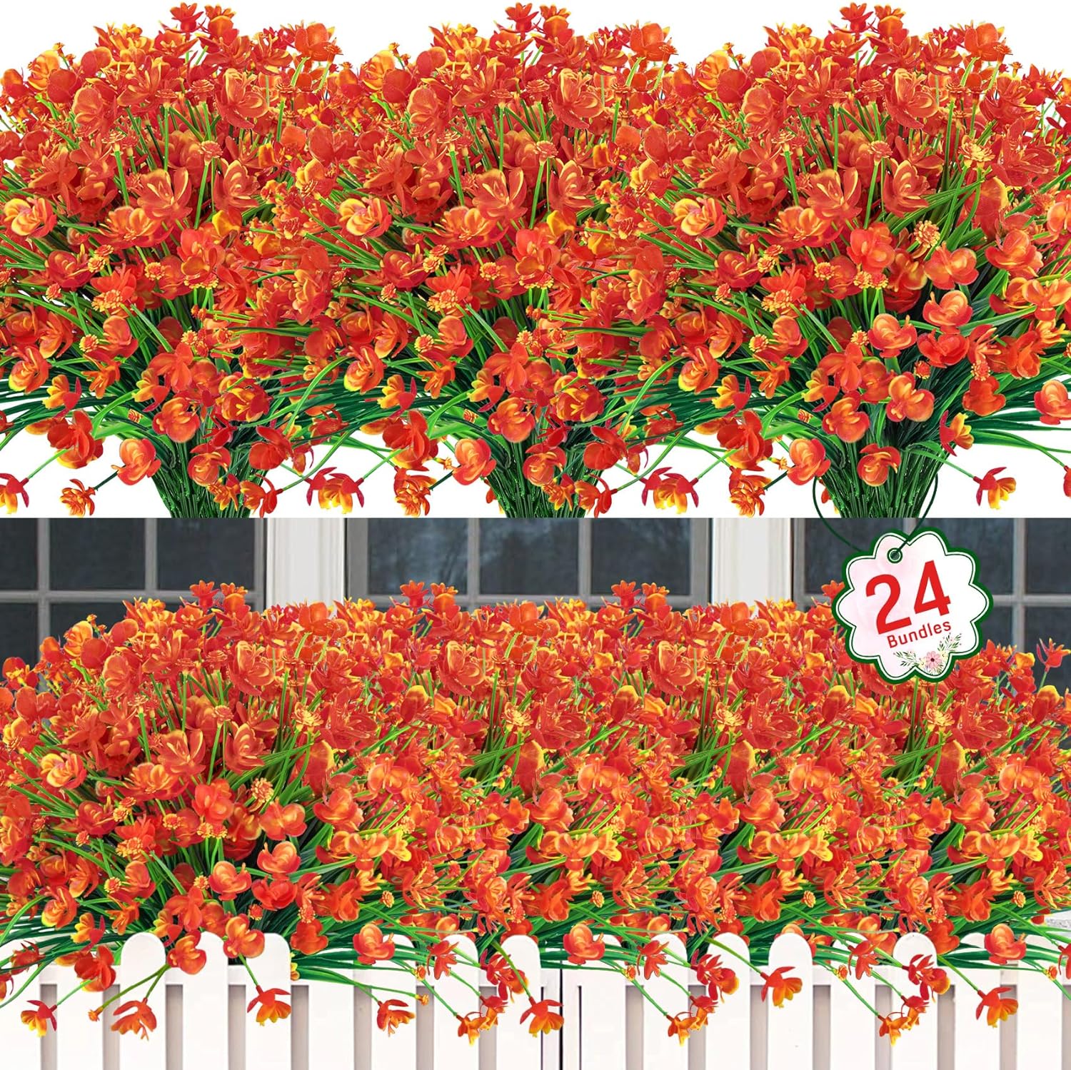 12 Bundles Artificial Flowers Outdoor UV Resistant Plastics Flowers No