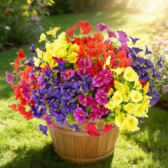 12 Bundles Artificial Flowers for Outdoors Decoration, Fake Silk Morning Glory Flowers UV Resistant Faux Euc Plants for Home Garden Balcony Yard Porch(Mix)