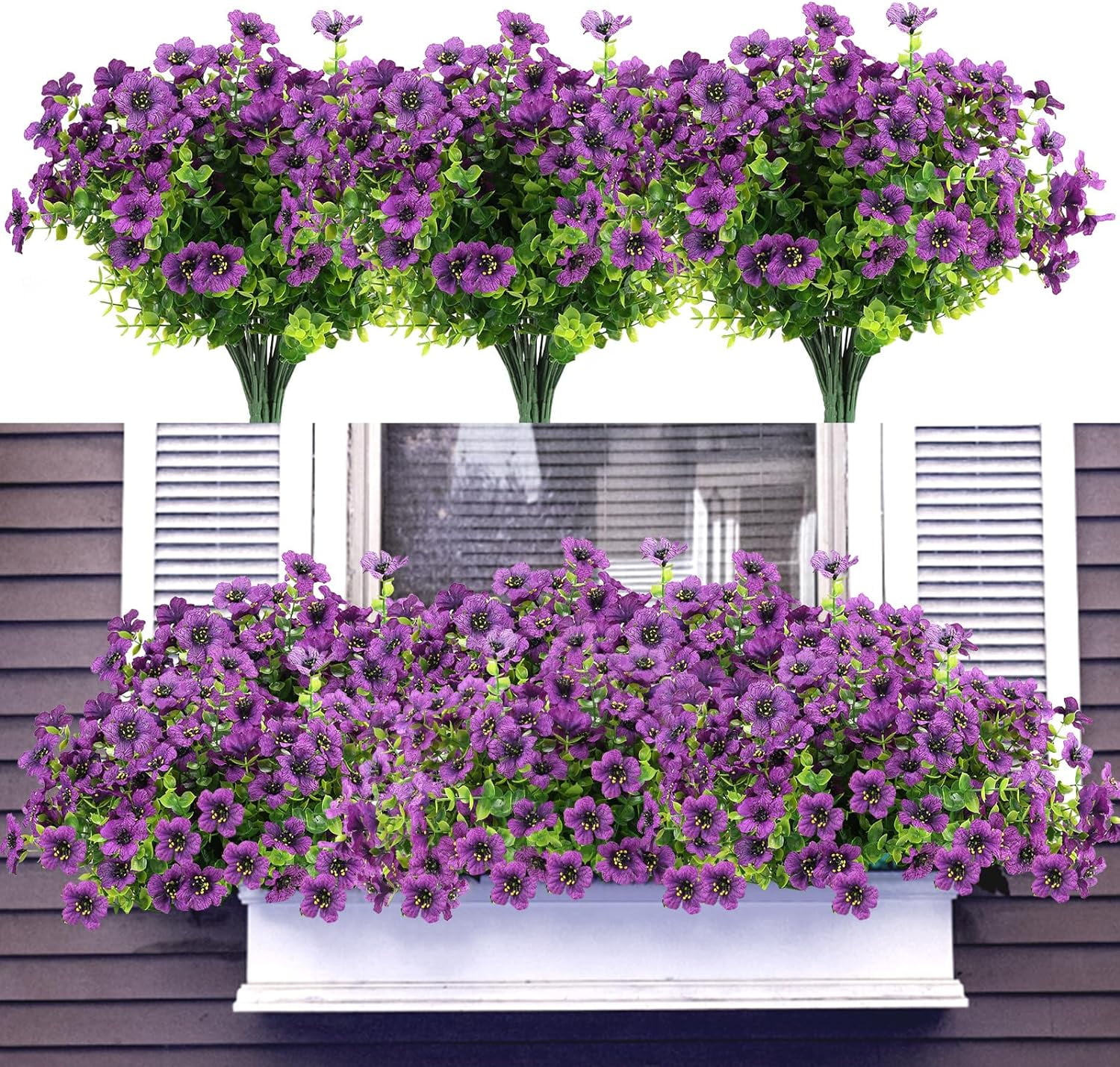 12 Bundles Artificial Flowers for Outdoors Realistic UV Resistant