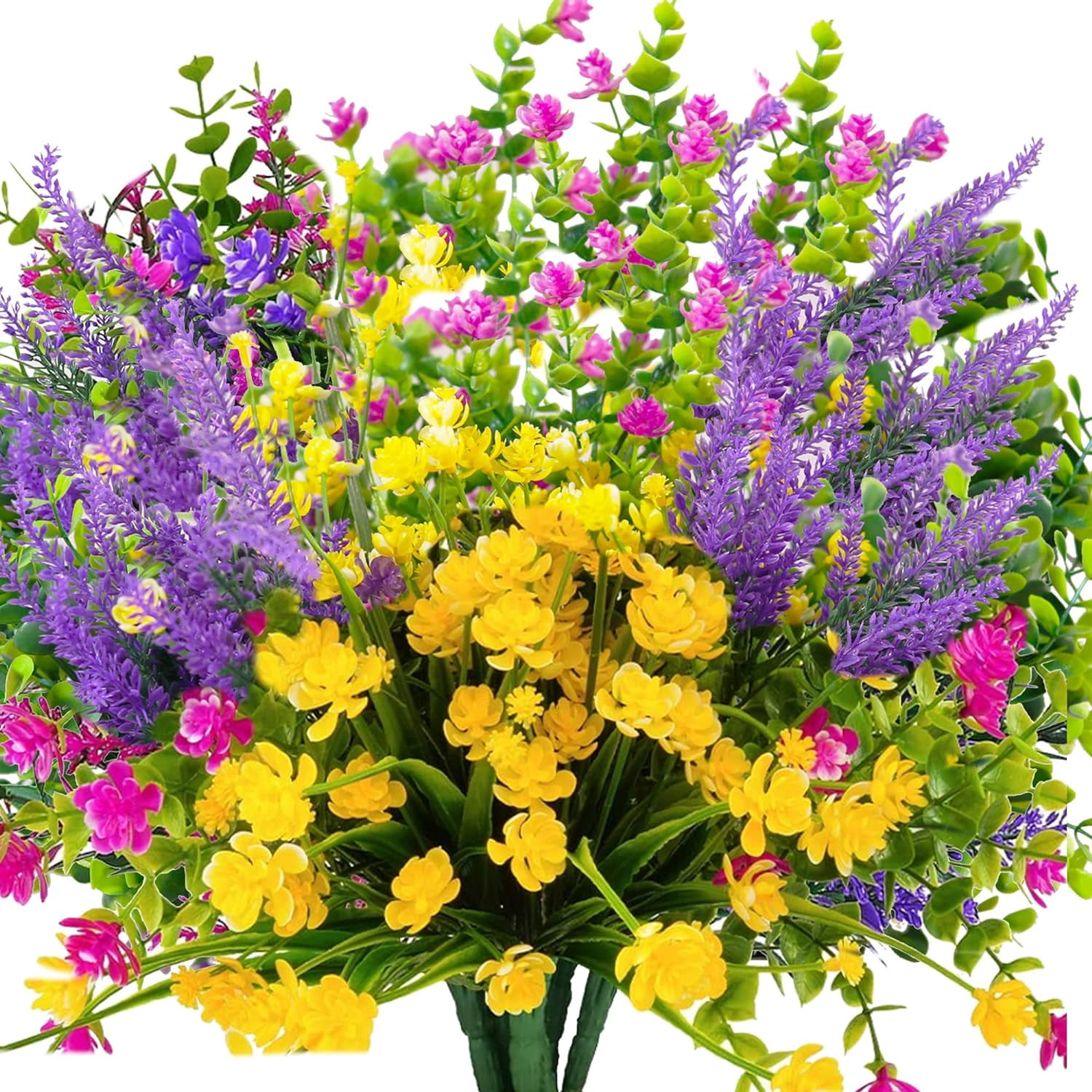 12 Bundles Artificial Flowers for Outdoors, UV Resistant No Fade Faux Plastic Shrubs Greenery Plants for Garden Patio Porch Window Box Home Indoor Farmhouse Hanging Planter Décor (Meadow Fresh)