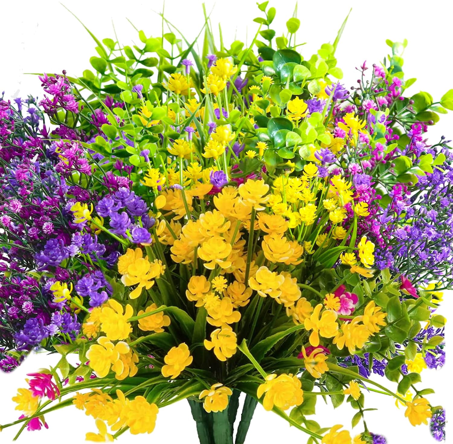 12 Bundles Artificial Flowers for Outdoors, UV Resistant No Fade Faux Plastic Shrubs Greenery Plants for Garden Patio Porch Window Box Home Indoor Farmhouse Hanging Planter Décor (Meadow Fresh)