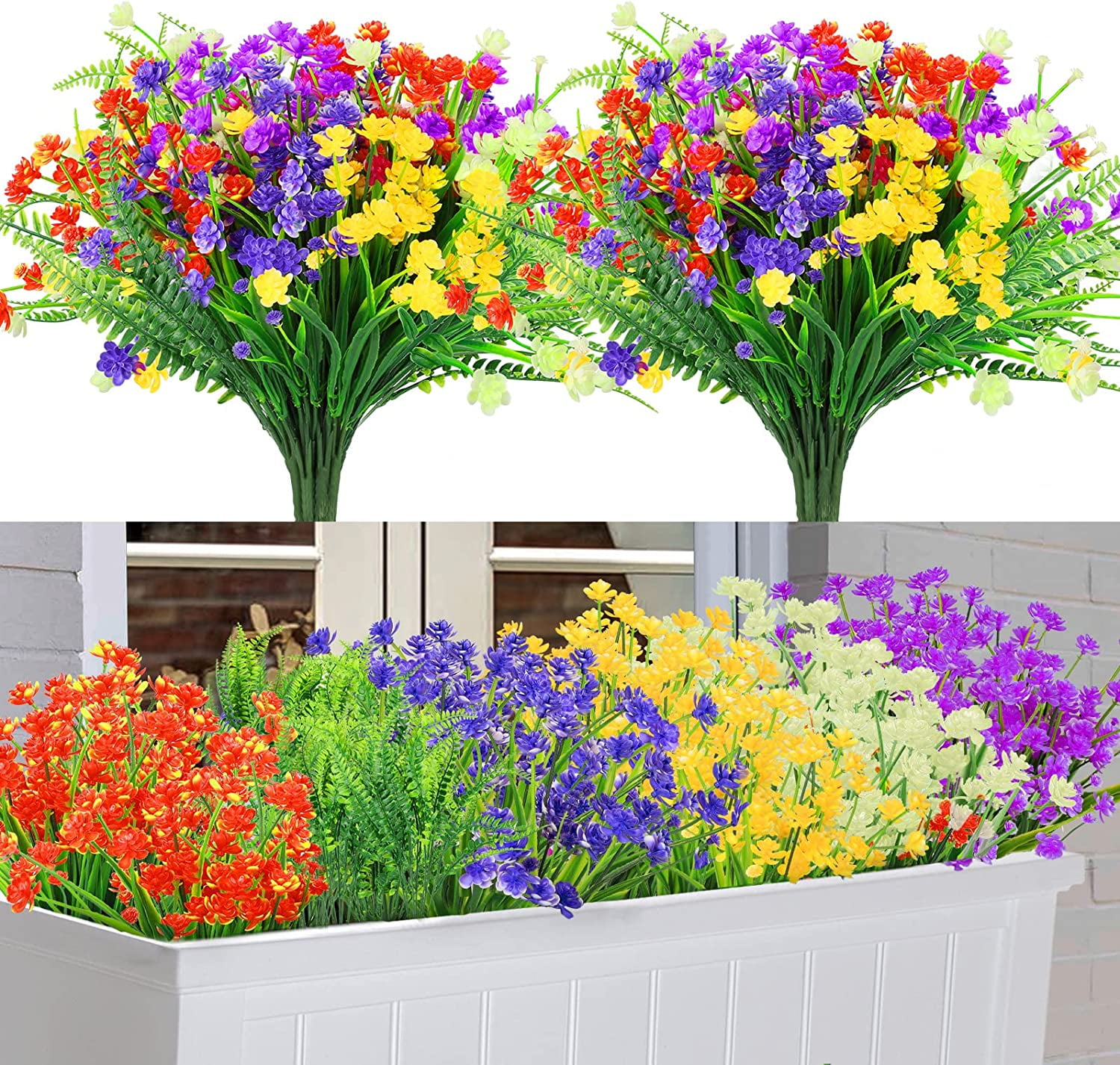 12 Bundles Artificial Flowers, UV Resistant Fake Flower Bouquet Outdoor ...