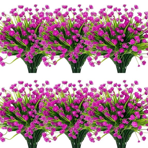 12 Bundles Artificial Flowers for Outdoors Summer Decor,Realistic UV Resistant Plants Faux Plastic Flowers