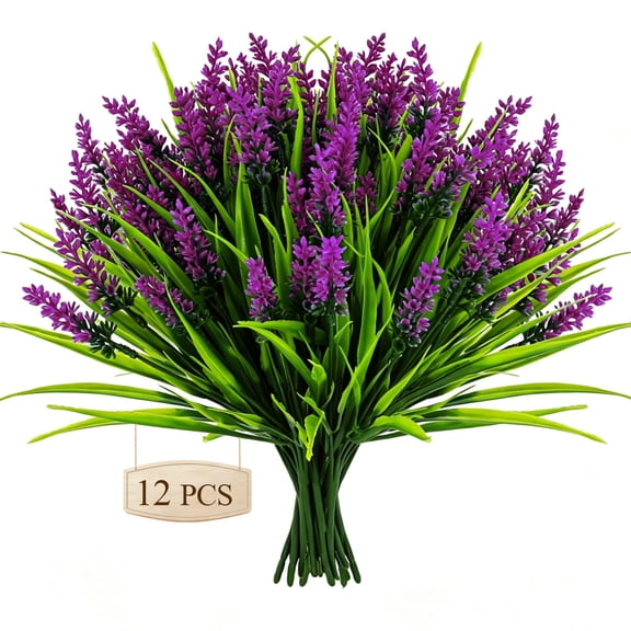 12 Bundles Artificial Lavender Flowers Fake Plants for Outdoor Patio Garden Decor Faux Monkey grass for Porch Indoor 15 Inch-Rose Pink