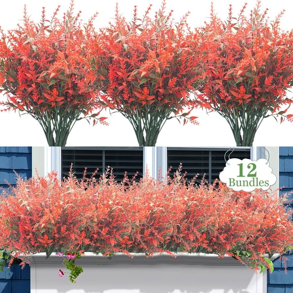 12 Bundles Artificial Lavender Flowers Outdoor Fake Flowers for Decoration UV Resistant No Fade Faux Plastic Plants Garden Porch Window Box Décor (Purple)