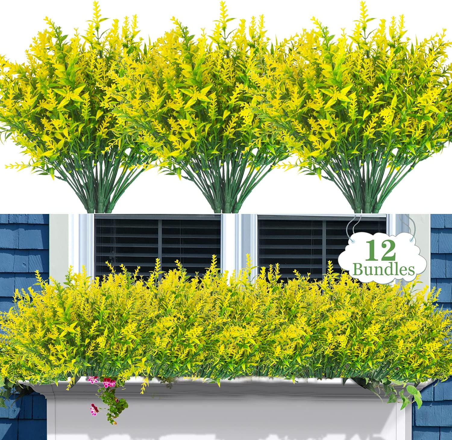 12 Bundles Artificial Lavender Flowers Outdoor Fake Flowers for Decoration UV Resistant No Fade Faux Plastic Plants Garden Porch Window Box Décor (Purple)