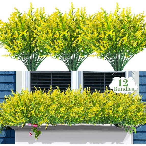 12 Bundles Artificial Lavender Flowers Outdoor Fake Flowers for Decoration UV Resistant No Fade Faux Plastic Plants Garden Porch Window Box Décor (Purple)