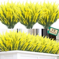 12 Bundles Artificial Lavender Flowers Outdoor UV Resistant Fake Flowers Faux Plastic Plants Garden Porch Window Box Decorating (Yellow)