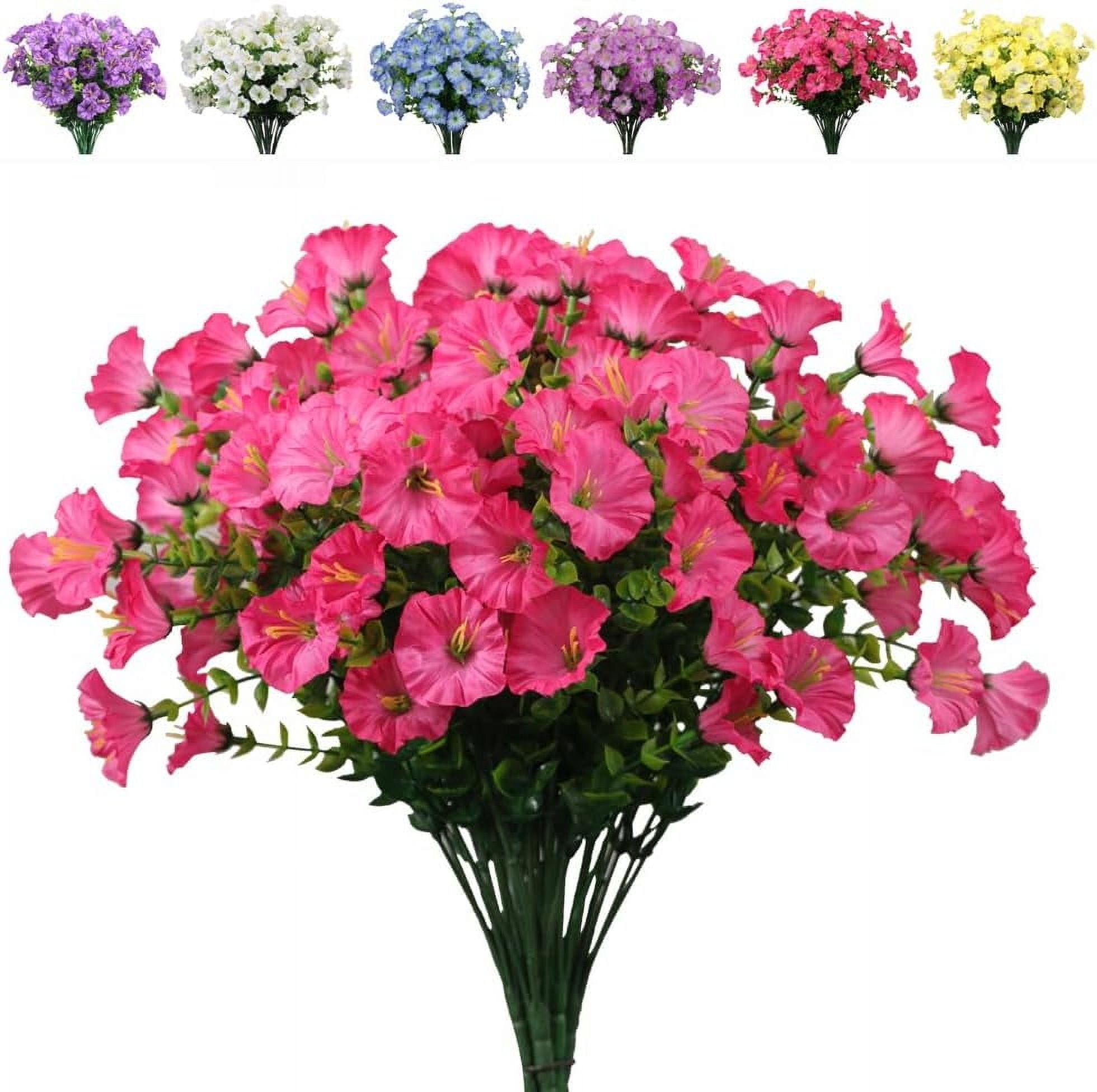 12 Bundles Artificial Morning Glory Fake Boxwood Shrubs UV Resistant No Fade Faux Greenery Plants for Indoor/Outdoor Hanging Planters, Home Garden, Porch, Patio Wedding Decor (Pink)