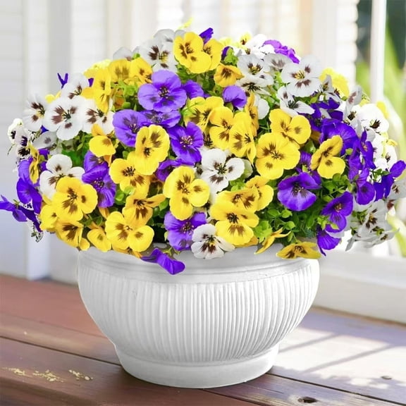 12 Bundles Artificial Pansy Flowers for Outdoor, UV Resistant Fake Flowers, Artificial Plants, Silk Faux Fowers for Outdoor Planters Home Garden Office Patio Front Porch