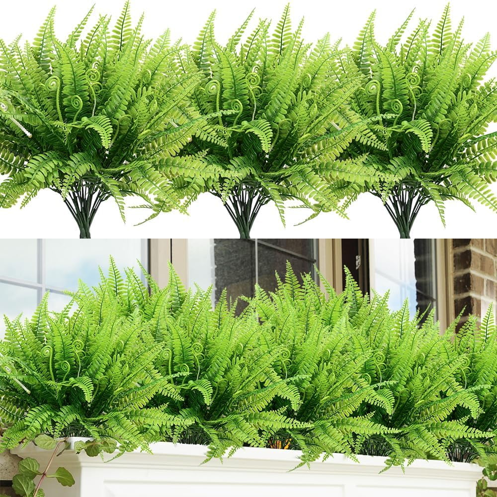12-Pack UV Resistant Green Faux Boston Fern Shrubs