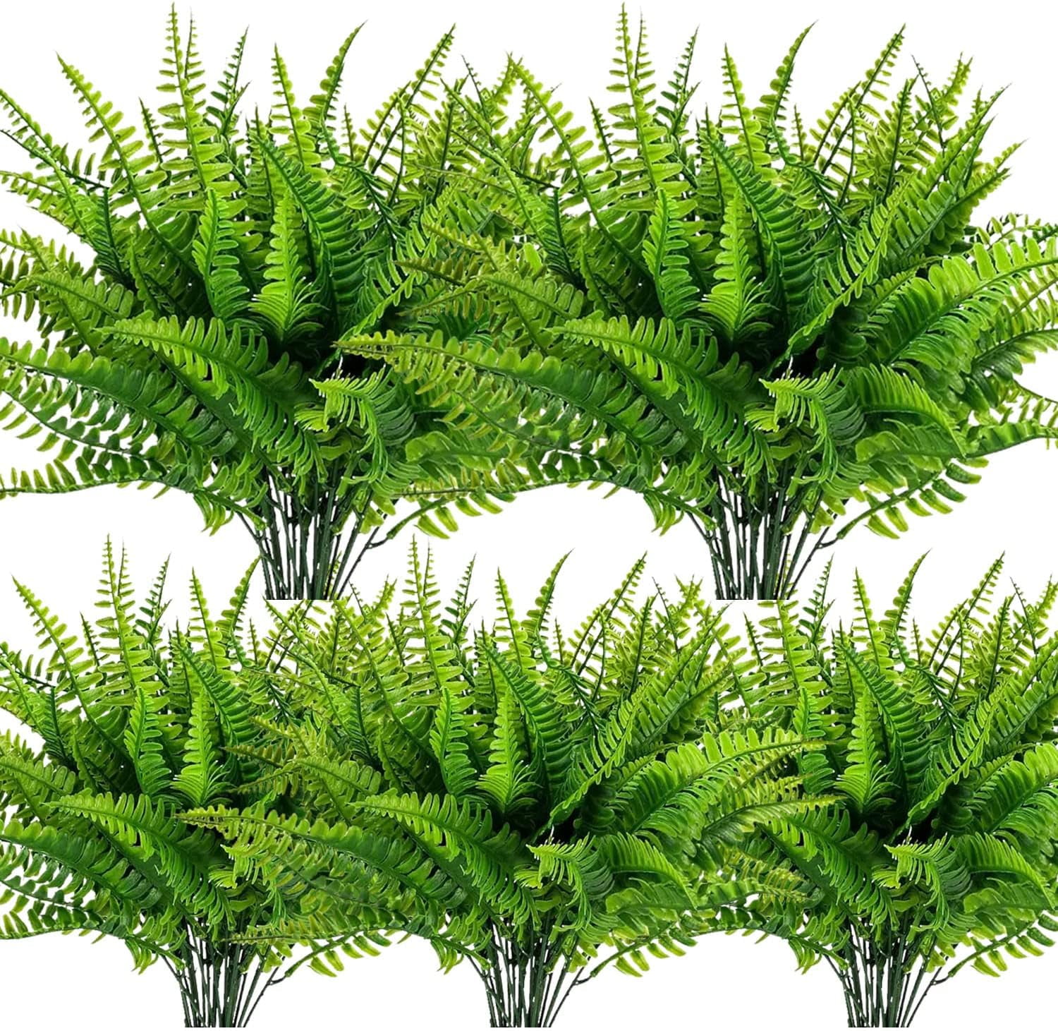 12 Bundles Artificial Ferns for Outdoors UV Resistant Artificial Outdoor Plants Faux Fern Greenery Fake Fern Faux Boston for Indoor Home Outside Ground Porch Garden Arrangements. (Green)
