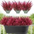 thumbnail image 1 of 12 Bundles Artificial Plants with 7 Flexible Stems Fake Shrubs Greenery Bushes Outdoor UV Resistant No Fade Faux Plastic Plants,Pink, 1 of 7