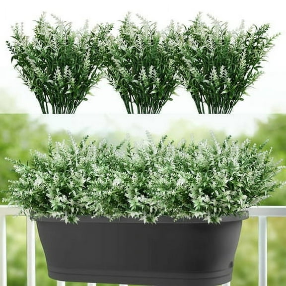 12 Bundles Artificial Plants with 7 Flexible Stems Fake Shrubs Greenery Bushes Outdoor UV Resistant No Fade Faux Plastic Plants, White