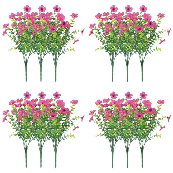 12 Bundles Eucalyptus Artificial Flowers, 14.2'' UV Resistant Colorful Flower, Home Garden Decoration, for Indoor Outside Home Indoor Planter Porch Yard