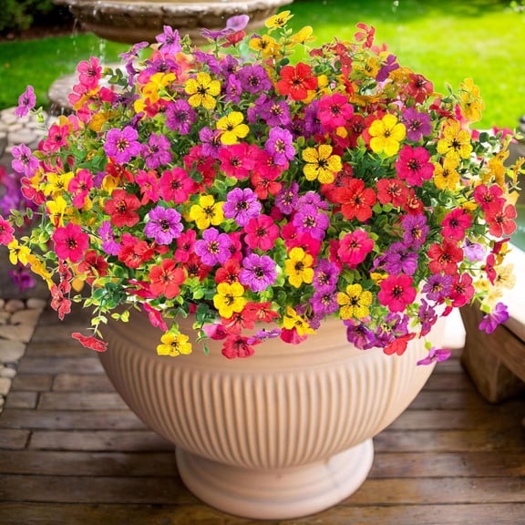 12 Bundles ,Faux Plants for Spring Summer Decoration, UV Resistant Colorful Violets Euc for Outside Home Planter Porch Patio Yard Decor