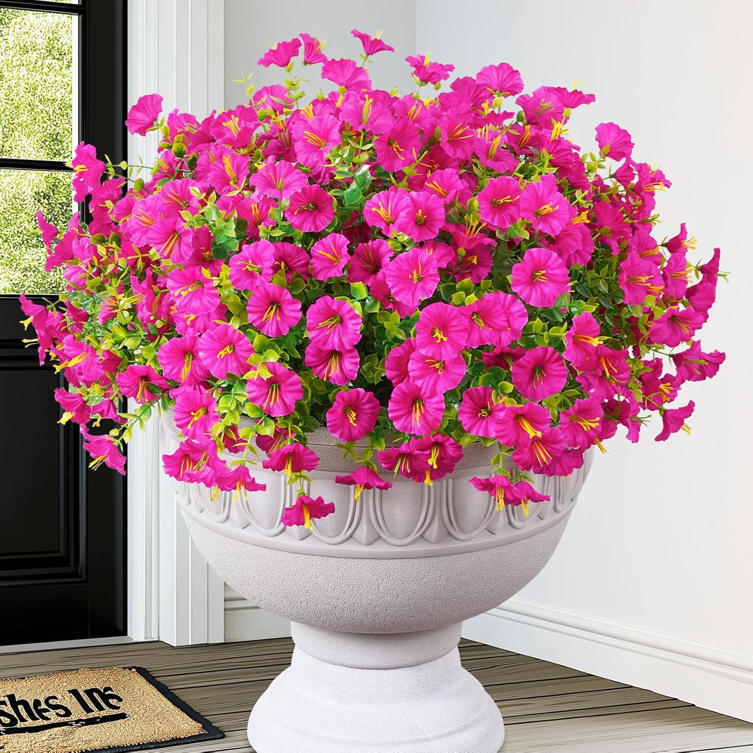 12 Bundles Look Real for Outdoors, Realistic Fake Outdoor Flowers, UV Resistant Silk Petunia Flowers for Outside Faux Flowers Plants for Outdoor Porch, Fuchsia
