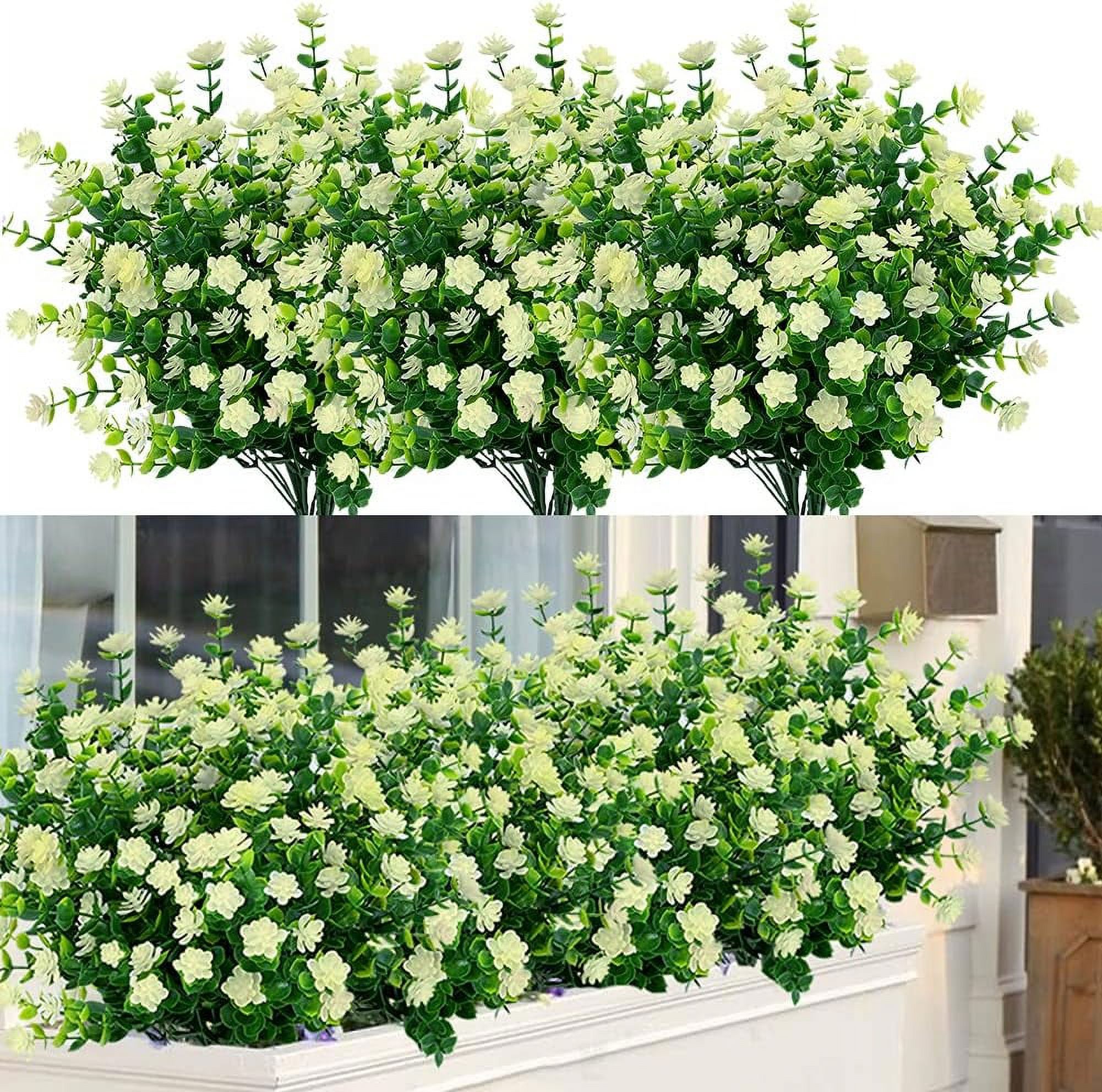 12 Bundles Outdoor Artificial Flowers UV Resistant Fake Boxwood Plants