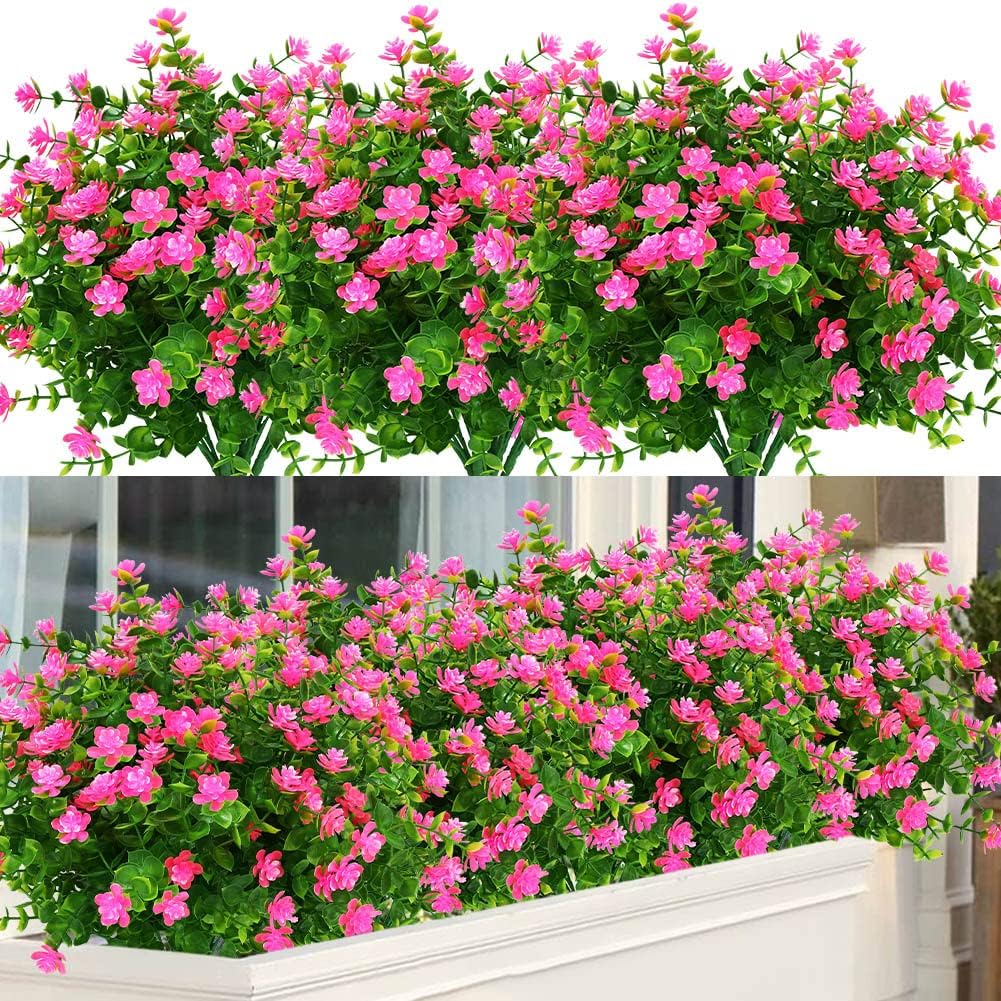 12 Bundles Outdoor Artificial Flowers UV Resistant Fake Boxwood Plants