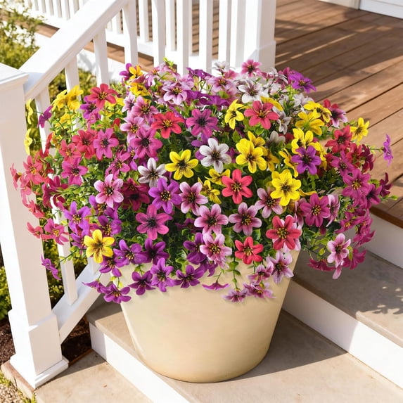 12 Bundles UV Resistant Artificial Outdoor Flowers, Faux Silk Plastic ...