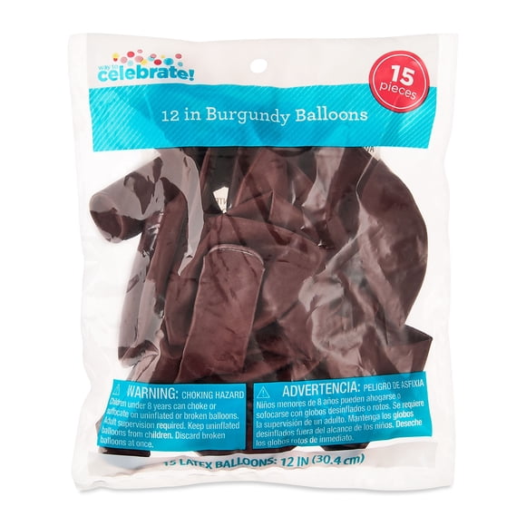 12" Burgundy Latex Balloons, 15 Pieces, by Way To Celebrate