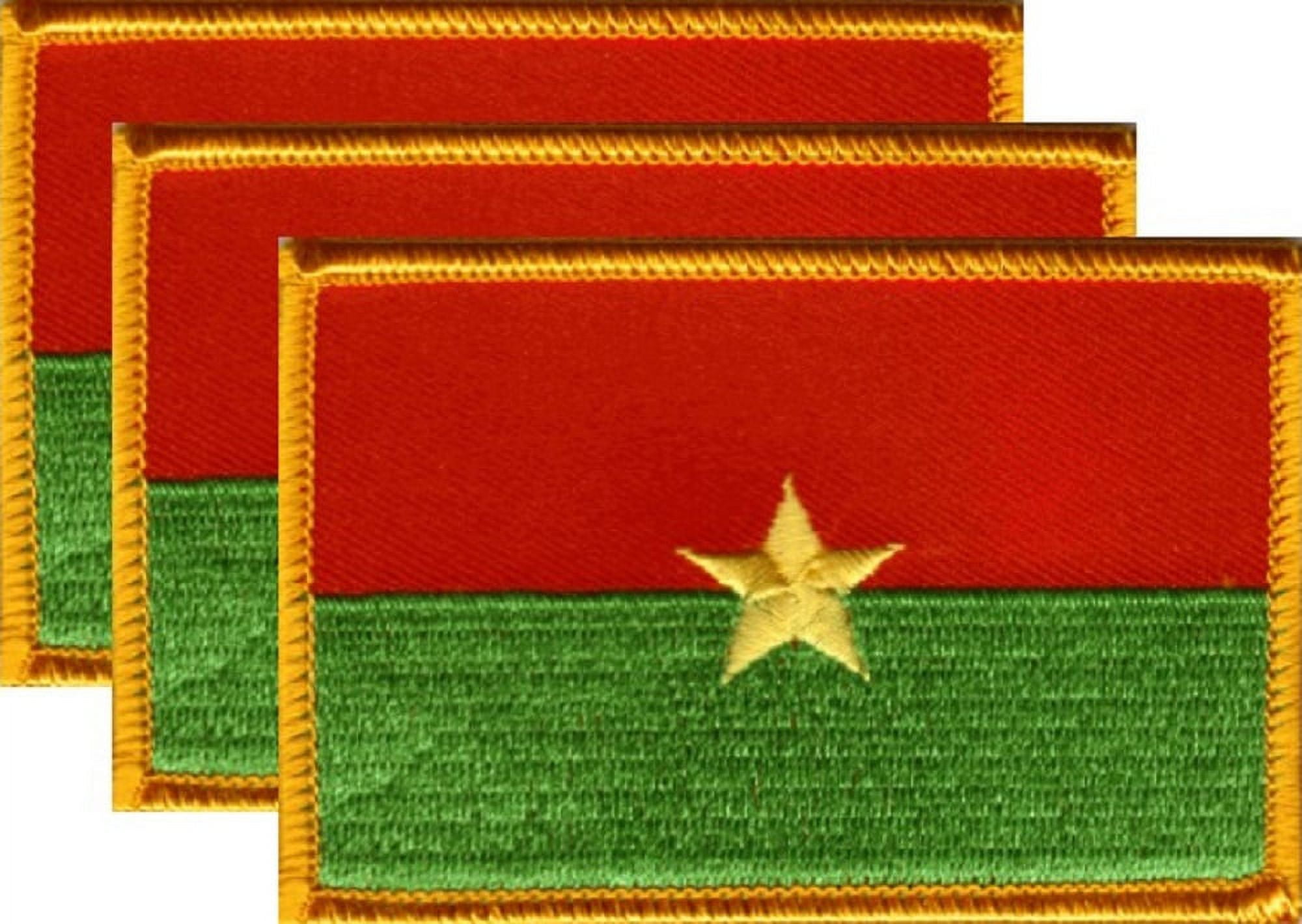 12 Burkina Faso Flag Patches, Embroidered Iron On or Sew On, Measures 3.50" x 2.25"