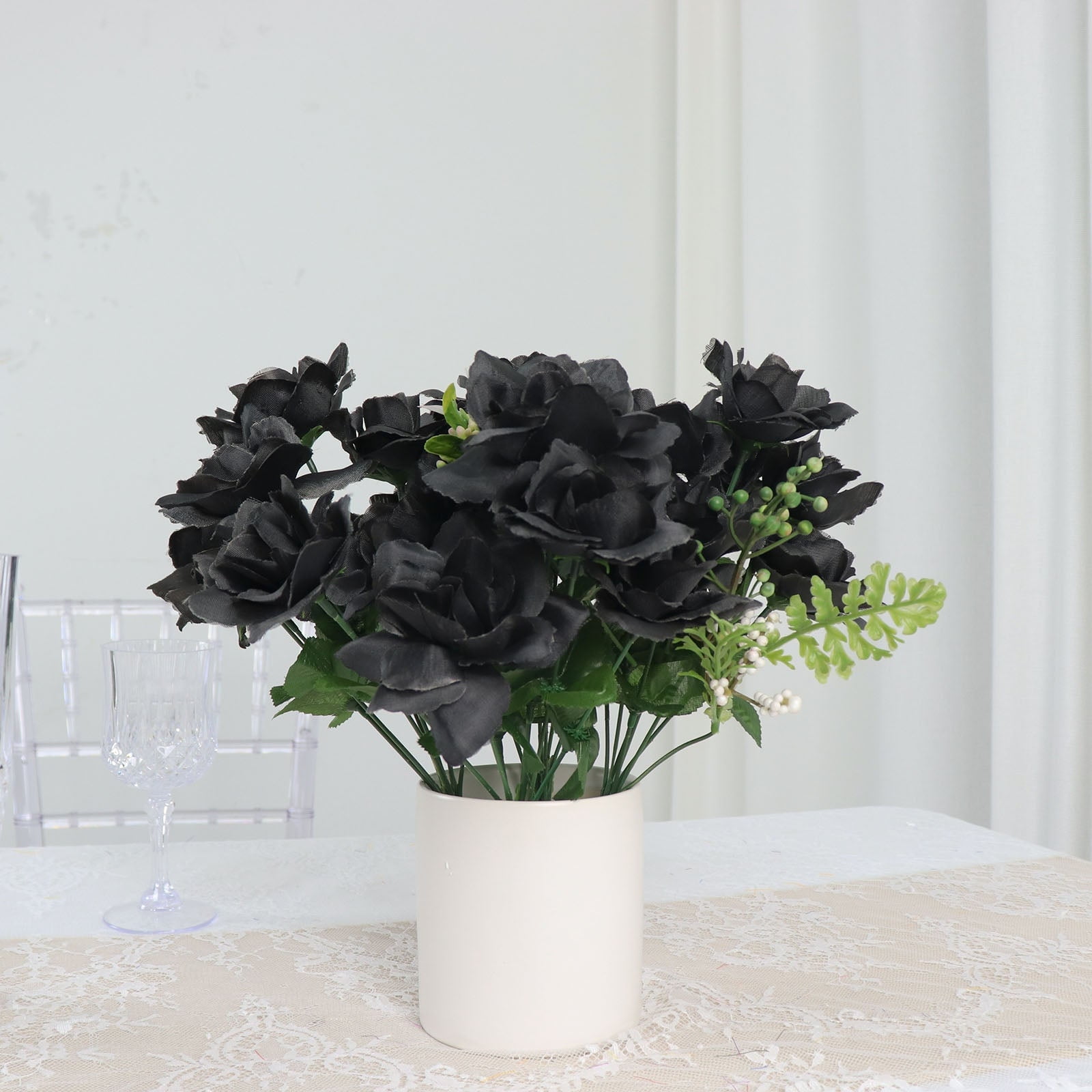 12 Bushes | Black Artificial Premium Silk Blossomed Rose Flowers | 84 ...