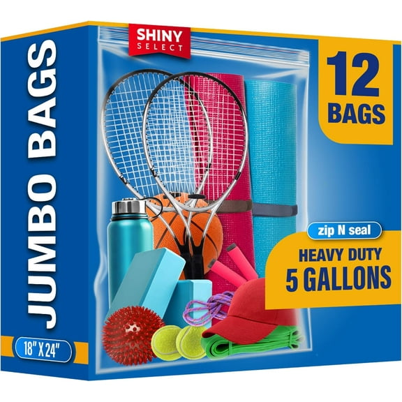 [ 12 COUNT ] - 3 MILL THICK - 5 GALLON - Extra Large Heavy Duty Plastic Storage Bags Zipper Top, 18" x 24", Extra Large Food Storage Bags for Clothes, Travel, Moving, Packing, Campus, Freezer Bag