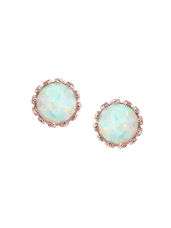 12 CT Round Cut Opal Ladies Stud Earrings, 14K Rose Gold