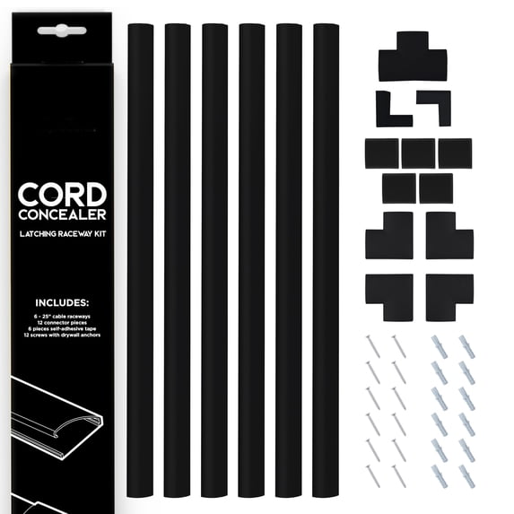 12' Cable Cover Management Raceway Kit by Edison Supply (Black)