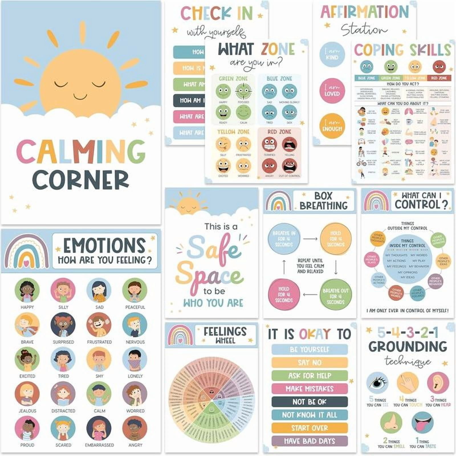 12 Calming Corner Posters 10x14 Feelings Wheel Emotions Chart for ...