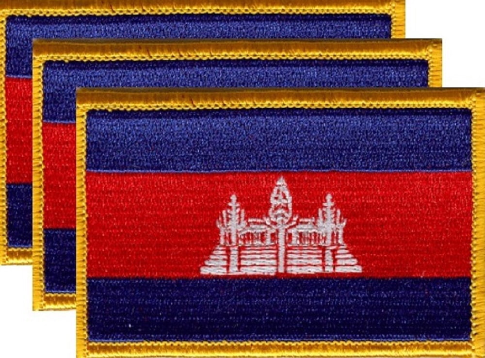 12 Cambodia Flag Patches, Embroidered Iron On or Sew On, Measures 3.50" x 2.25"
