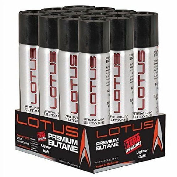 12 Can Lotus Premium Lighter Butane Refill Fuel 3.04 oz 90ml Canister 8290
