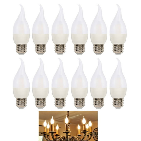 12 Candelabra Light Bulbs Frosted 40W LED Medium Base Candle Flame Turn Tip Lamp