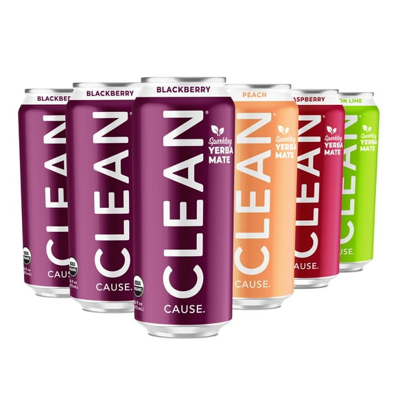(12 Cans) CLEAN Cause Sparkling Yerba Mate Variety Pack - Organic, Low Calorie & Low Sugar (160mg Caffeine), 16 fl oz - 50% Profits Support Alcohol & Drug Addiction Recovery