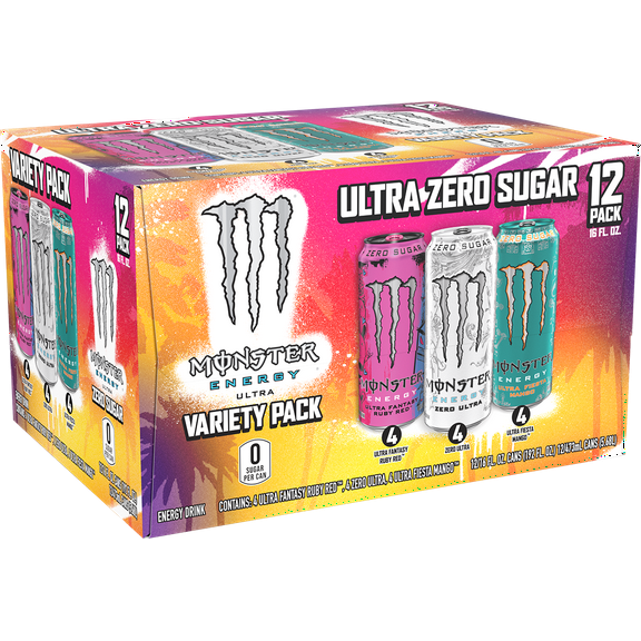 ( 12 Cans) Monster Energy, Ultra VP, Ultra Ruby Red, Zero Ultra, Ultra Fiesta, 16 fl oz, 12 Pack