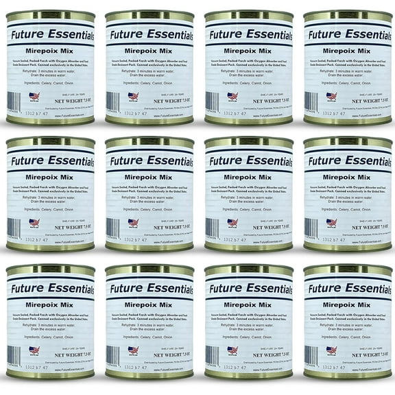 (12 Cans Pack) Future Essentials Dehydrated Mirepoix Mix (Soffritto) with Dried Carrots, Celery & Onions | Stable Emergency Food | Hiking, Backpacking & Camping | Easy Prep Survival Food | #2.5 Can