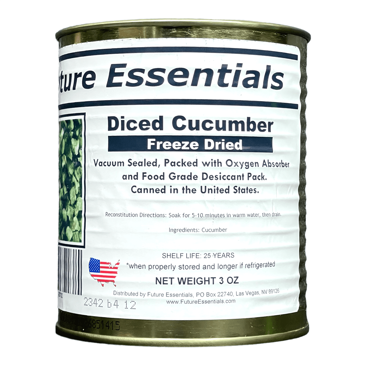 (12 Cans Pack) Future Essentials Freeze Dried Long Shelf Life Emergency Food Diced Cucumber #2.5 / 3oz / Can