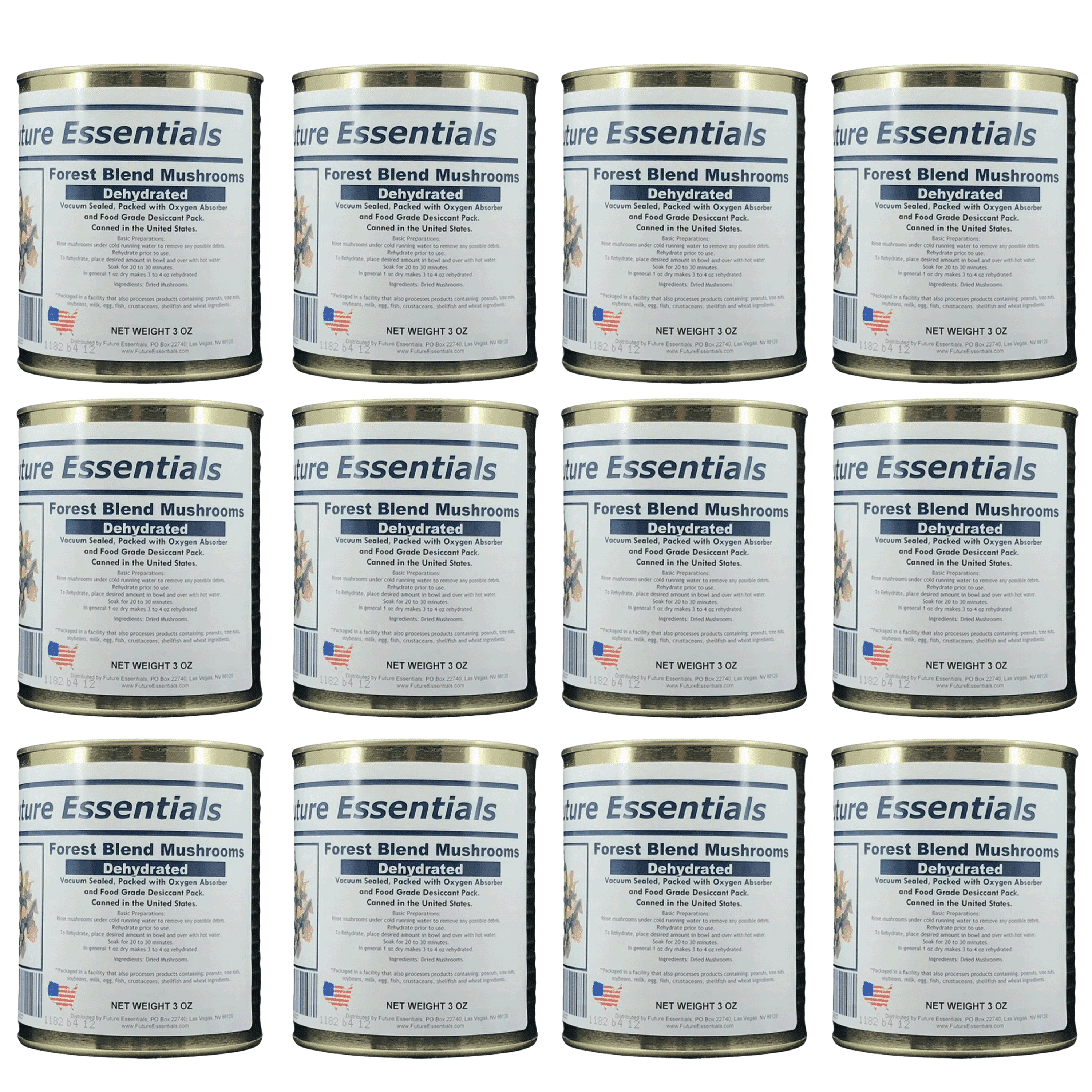 (12 Cans Pack) Future Essentials Freeze Dried Long Shelf Life Emergency Food Forest Blend Mushrooms #2.5/3oz/Can