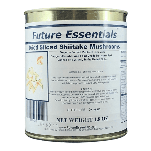 (12 Cans Pack) Future Essentials Long Shelf Life Emergency Food Dehydrated Sliced Shiitake Mushrooms #2.5/ 1.8oz/Can
