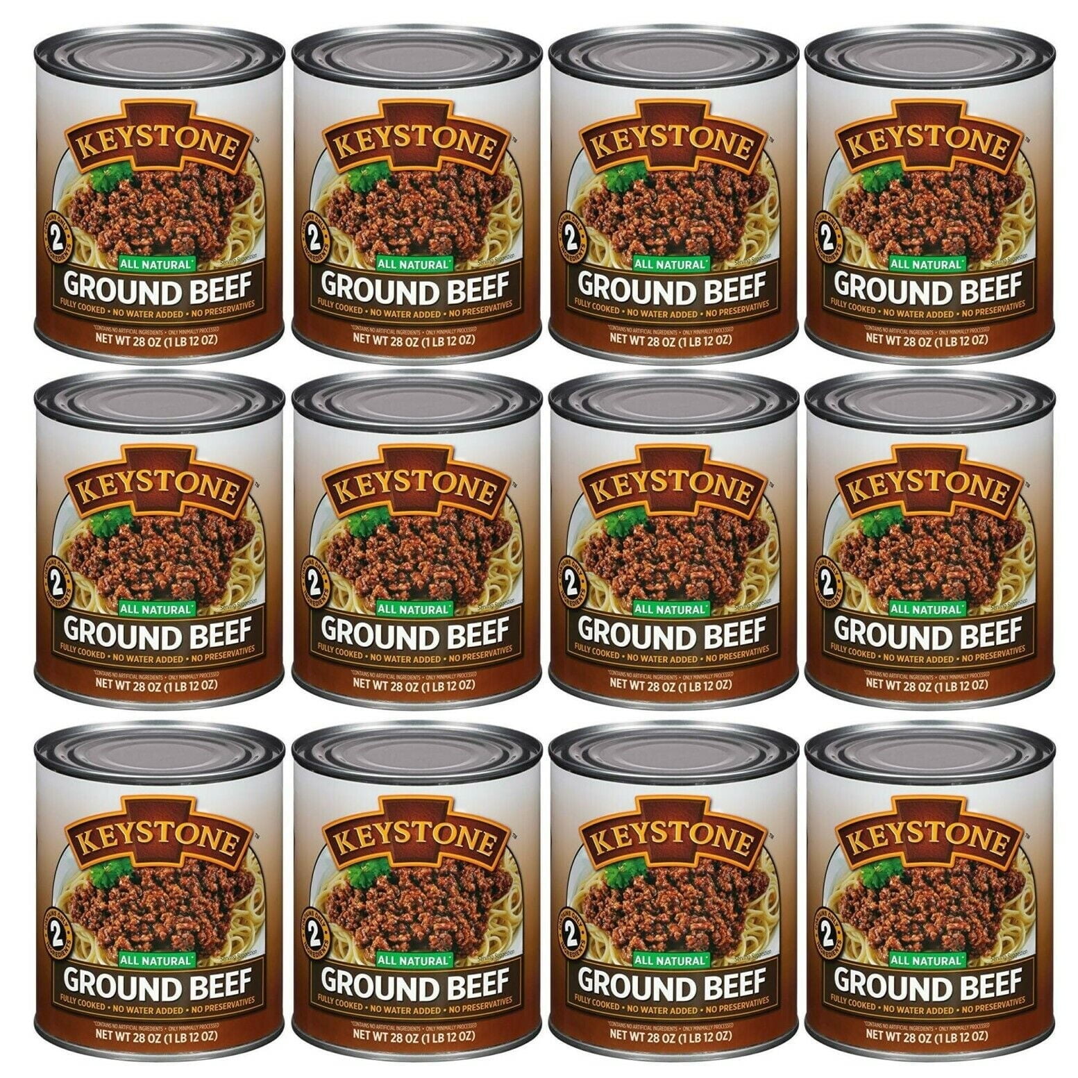 (12 Cans Pack) Keystone All Natural Ground Beef 28 oz Can Emergency Survival Food For Camping Hiking and Backpacking 