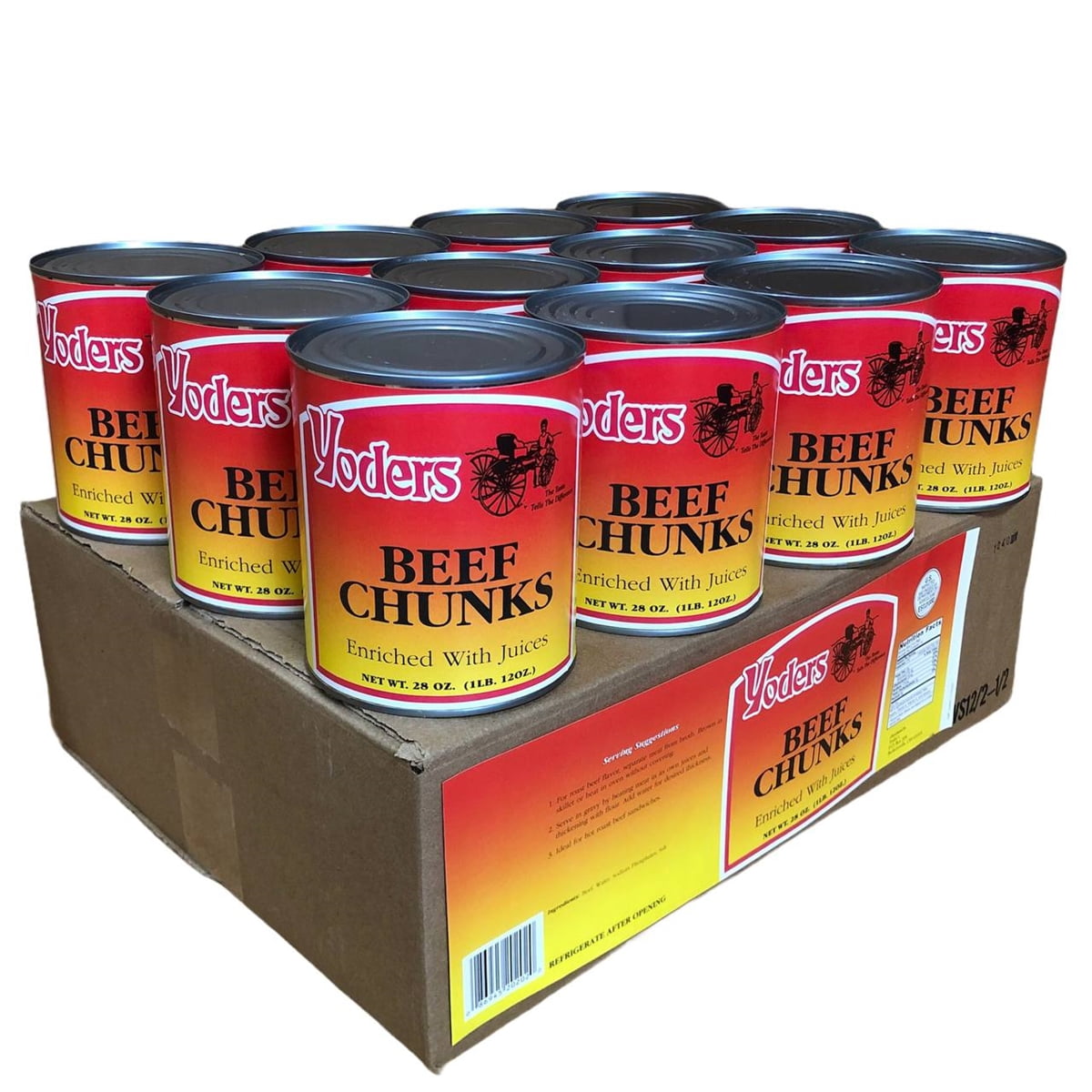 (12 Cans Pack) Yoders Emergency Long Shelf Life Beef Chunks Fully Cooked Emergency Preparedness Survival Food for Camping and Backpacking 28oz/14 Servings/Can ✅